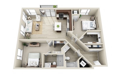 Floor plan for 2 beds, 2 baths, 1063 sqft